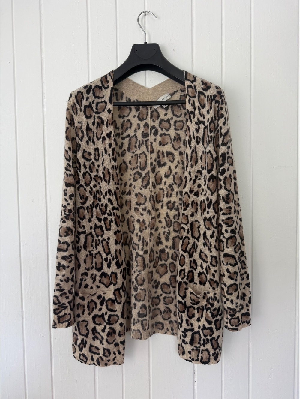 White + Warren 100% Cashmere Leopard print  Cardigan Long Sweater size small